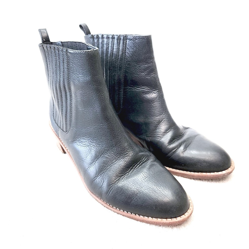 Loeffler Randall Black Leather Pointed Toe Chelsea Boot Stacked Heel Size 8.5